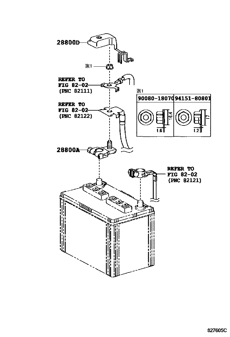Toyota CAMRY 蓄电池和蓄电池电缆 EPC diagram — 827605C