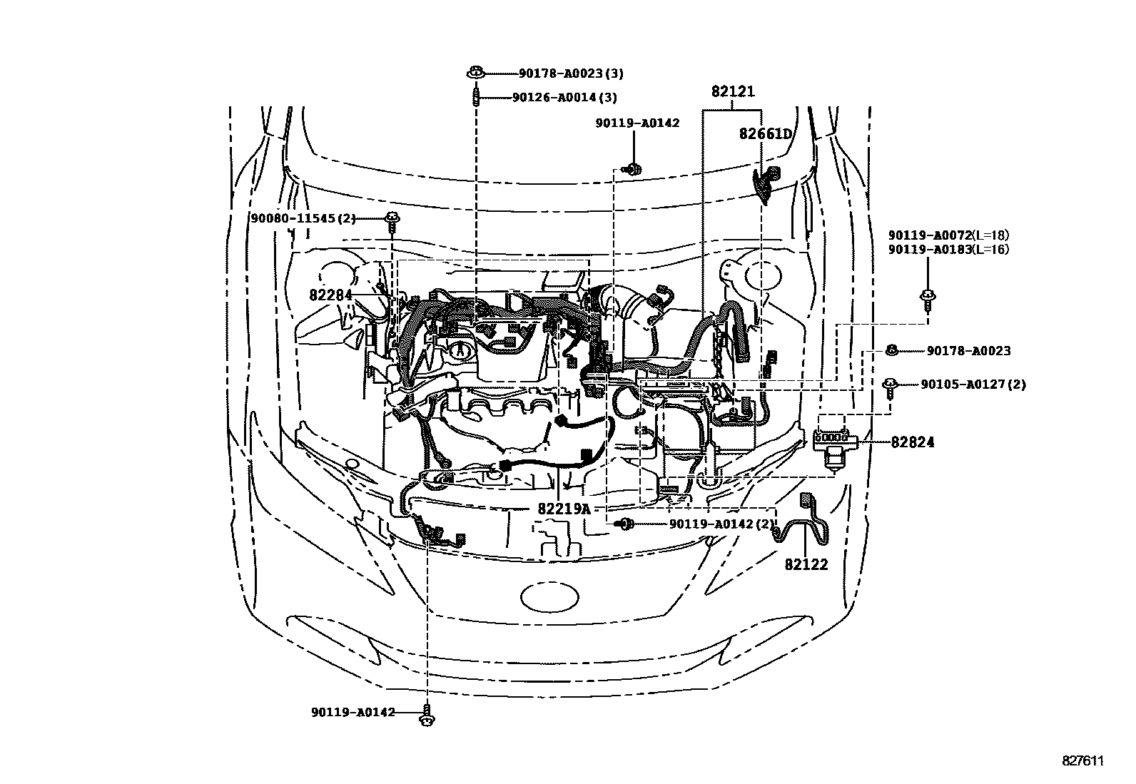 Toyota CAMRY 线束和卡夹 EPC diagram — 827611