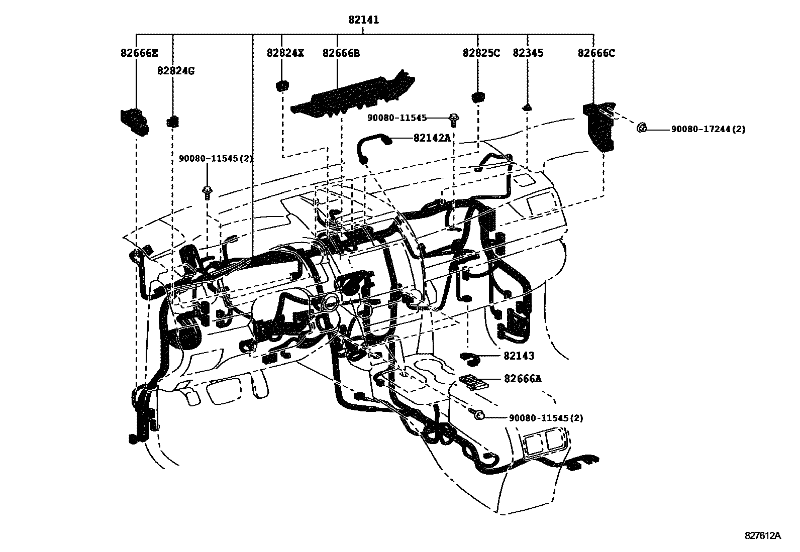 Toyota CAMRY 线束和卡夹 EPC diagram — 827612A