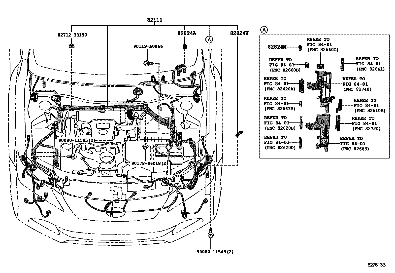 Toyota CAMRY 线束和卡夹 EPC diagram — 827613B