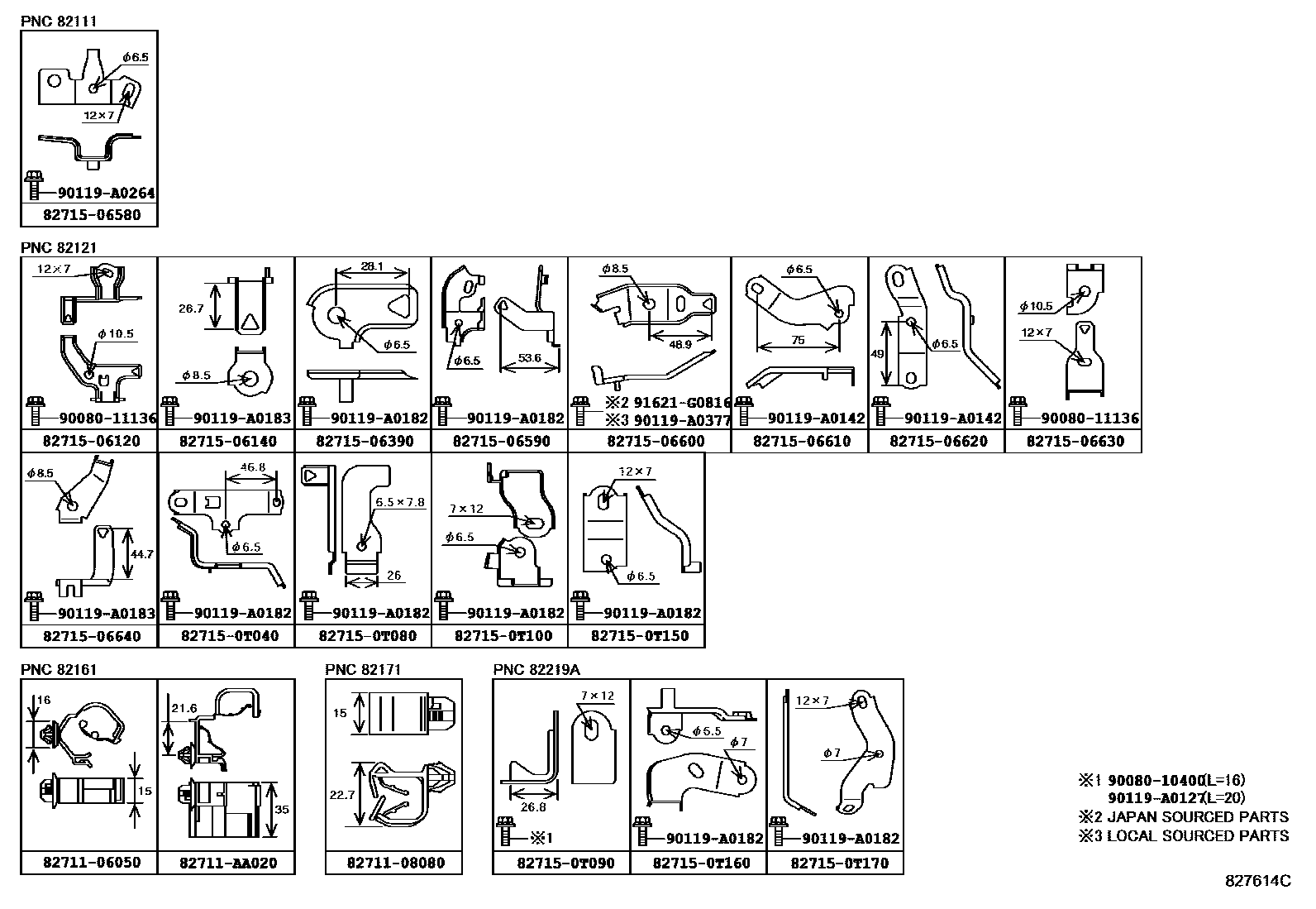 Toyota CAMRY 线束和卡夹 EPC diagram — 827614C