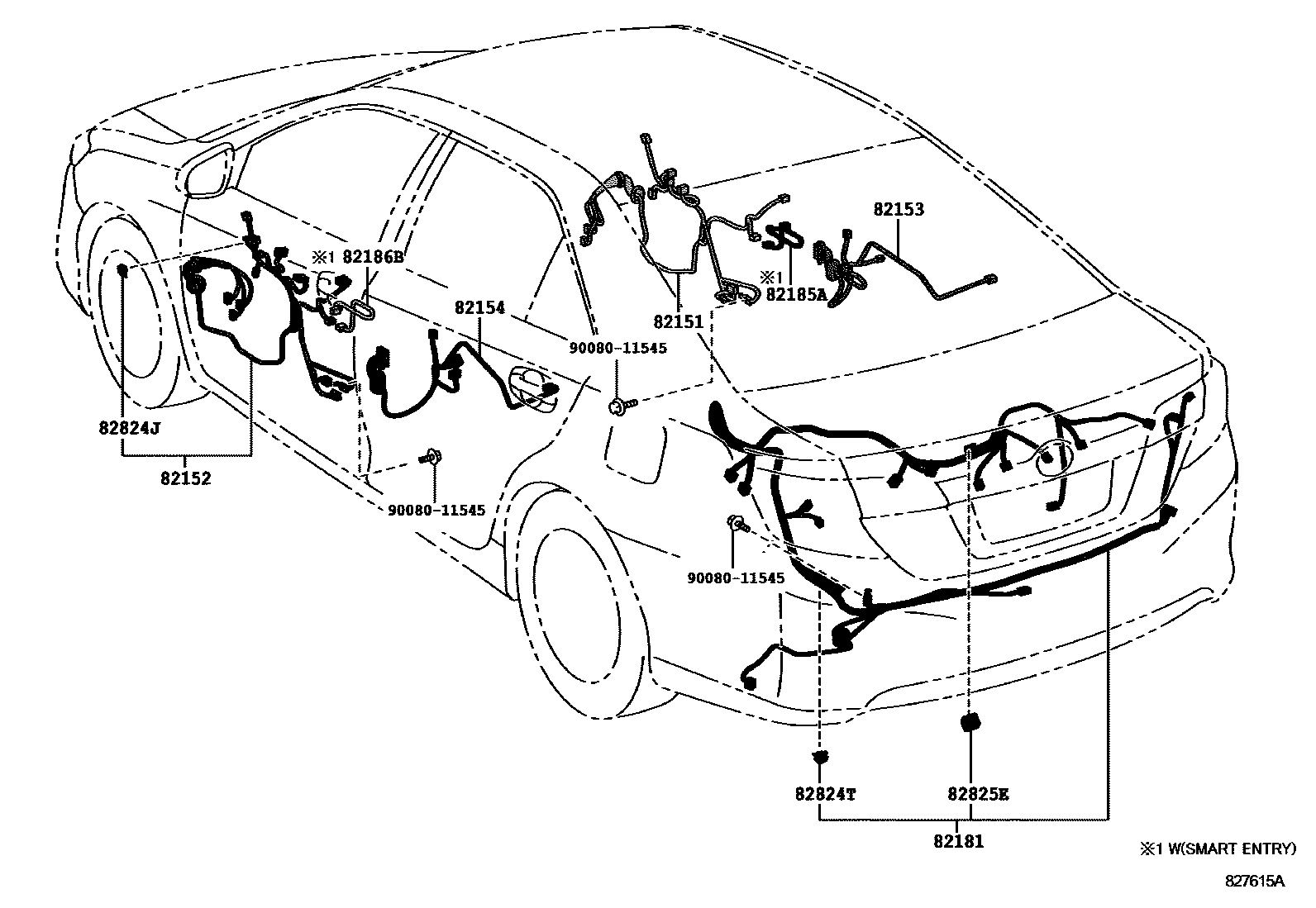 Toyota CAMRY 线束和卡夹 EPC diagram — 827615A