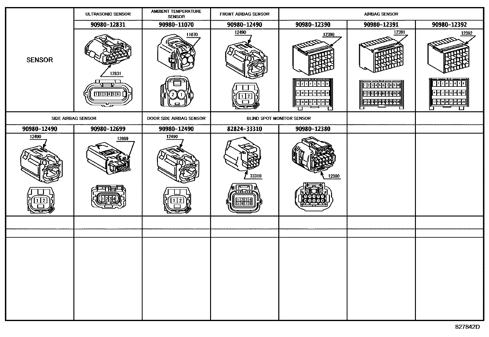 Toyota CAMRY 线束和卡夹 EPC diagram — 827842D