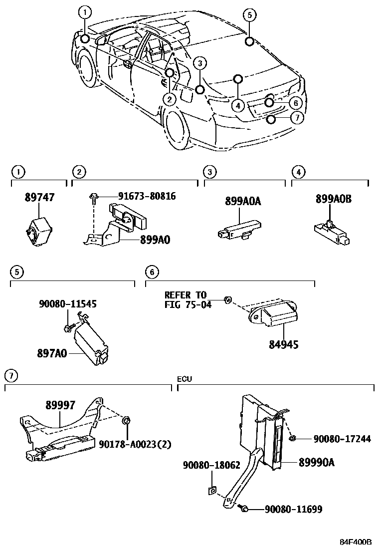 Toyota CAMRY 遥控门锁 EPC diagram — 84F400B