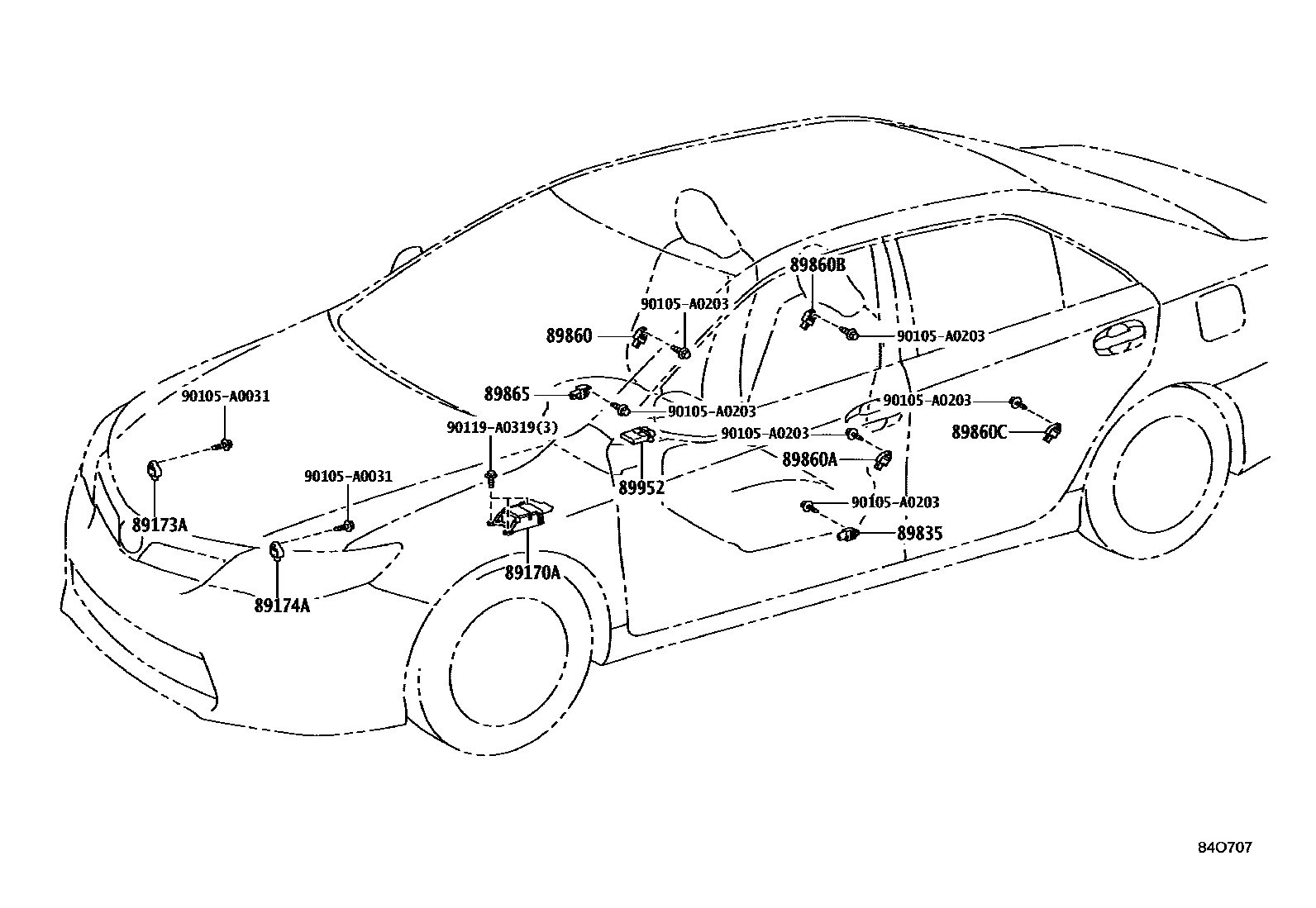 Toyota CAMRY 空气囊 EPC diagram — 84O707
