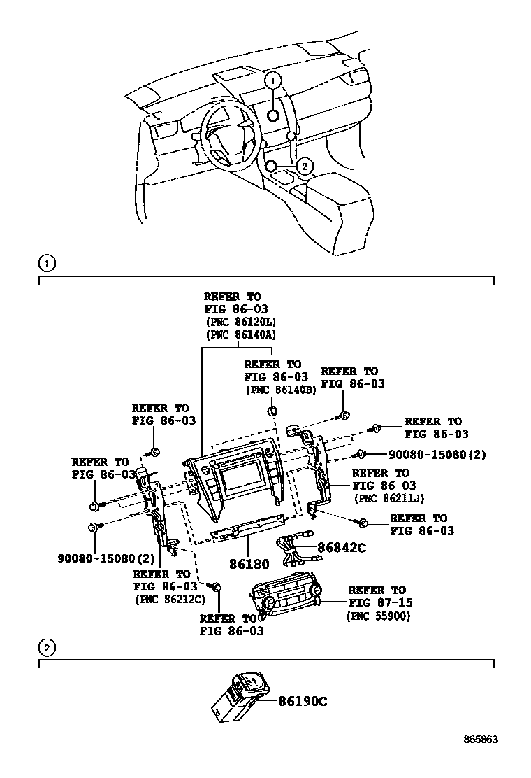 Toyota CAMRY 收音机、放大器和冷凝器 EPC diagram — 865863