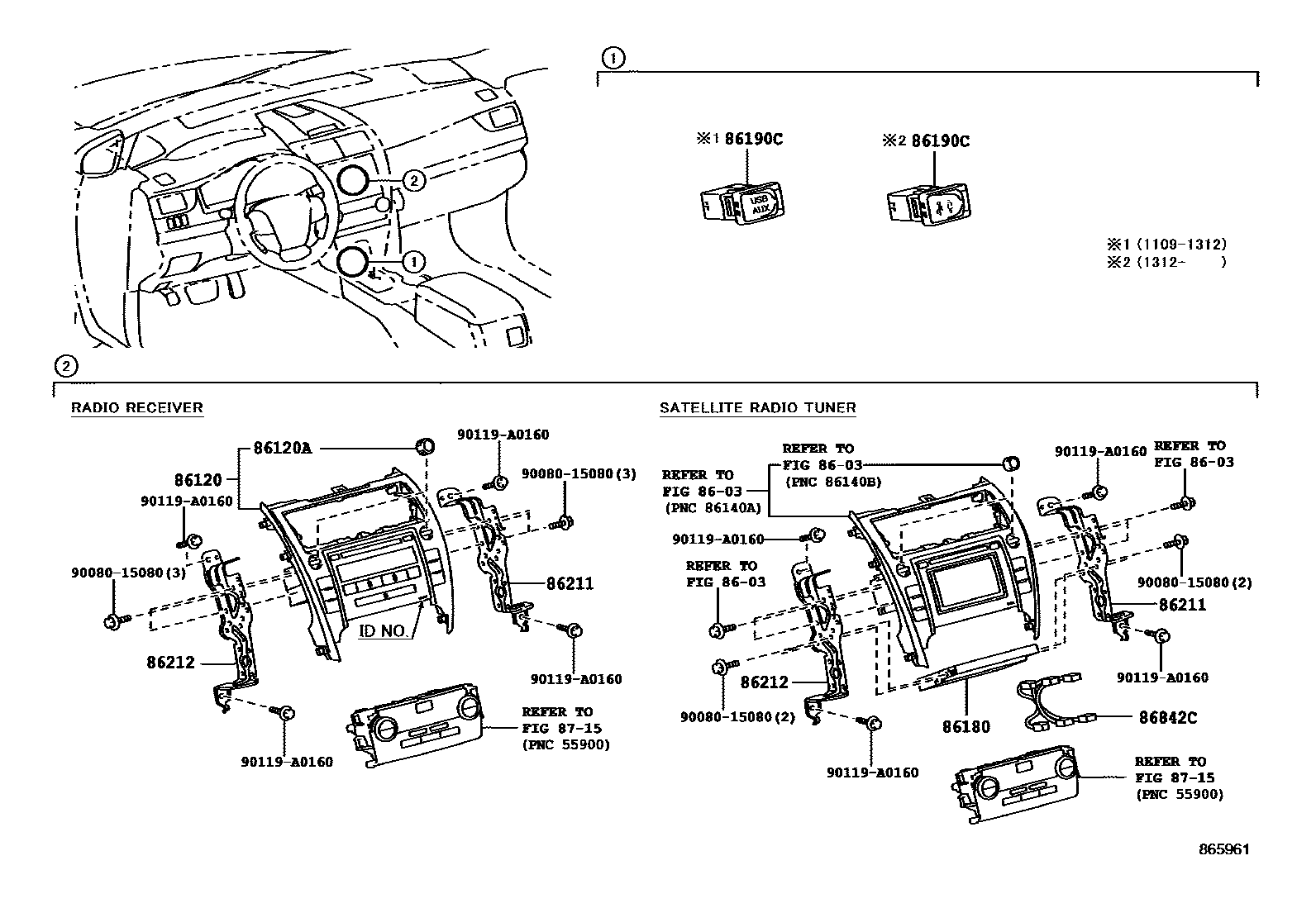 Toyota CAMRY 收音机、放大器和冷凝器 EPC diagram — 865961