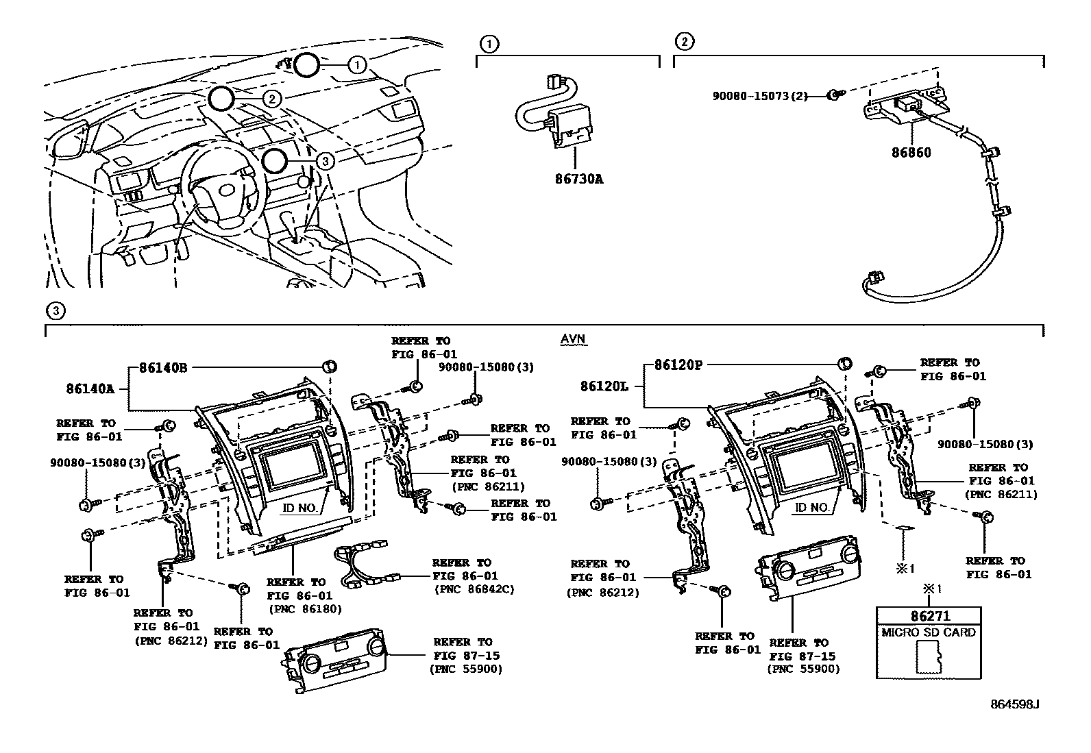 Toyota CAMRY 导航和前监视器显示屏 EPC diagram — 864598J