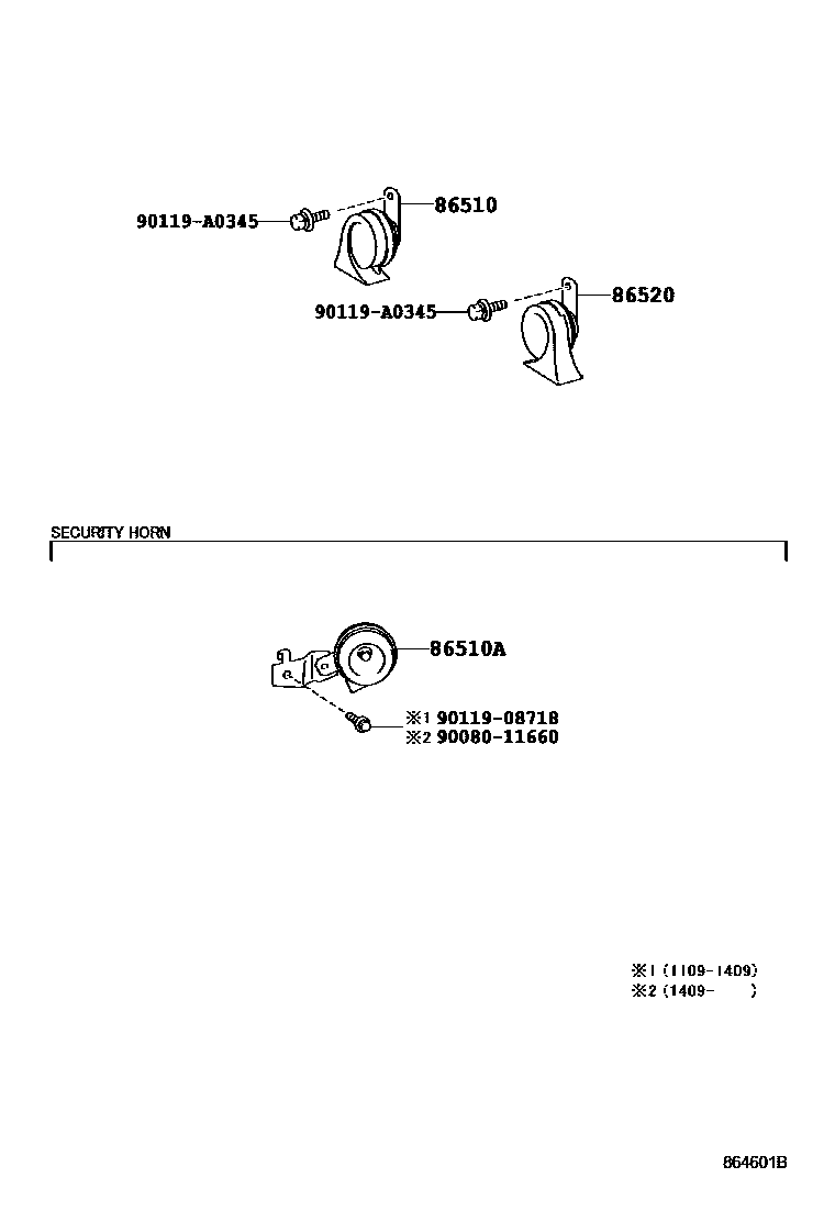 Toyota CAMRY 喇叭 EPC diagram — 864601B