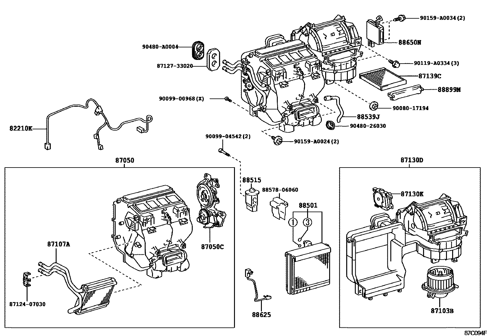 Toyota CAMRY 暖风和空调系统 - 冷却器组件 EPC diagram — 87C094F