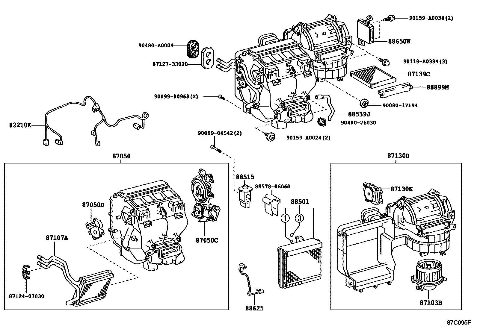 Toyota CAMRY 暖风和空调系统 - 冷却器组件 EPC diagram — 87C095F