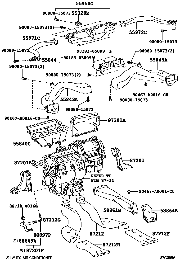 Toyota CAMRY 暖风和空调系统 - 控制器和风管 EPC diagram — 87C098A