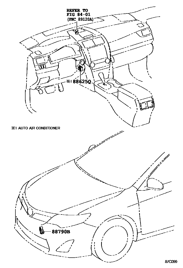 Toyota CAMRY 暖风和空调系统 - 控制器和风管 EPC diagram — 87C099