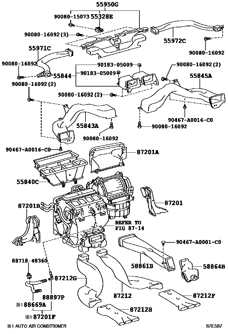 Toyota CAMRY 暖风和空调系统 - 控制器和风管 EPC diagram — 87E587