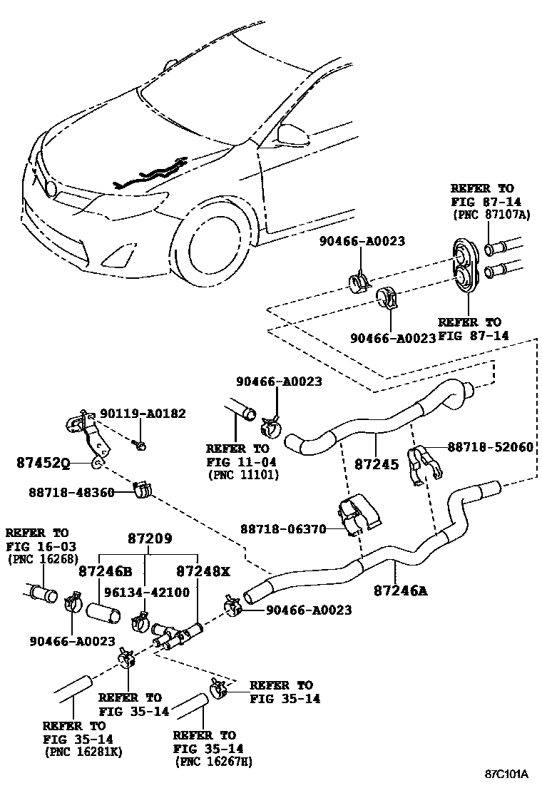 Toyota CAMRY 暖风和空调系统 - 水管 EPC diagram — 87C101A