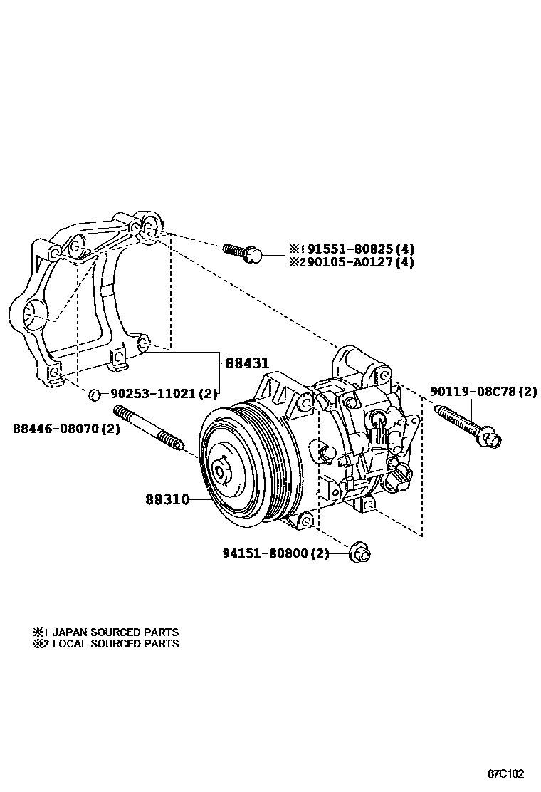 Toyota CAMRY Heating & Air Conditioning - Compressor EPC diagram — 87C102