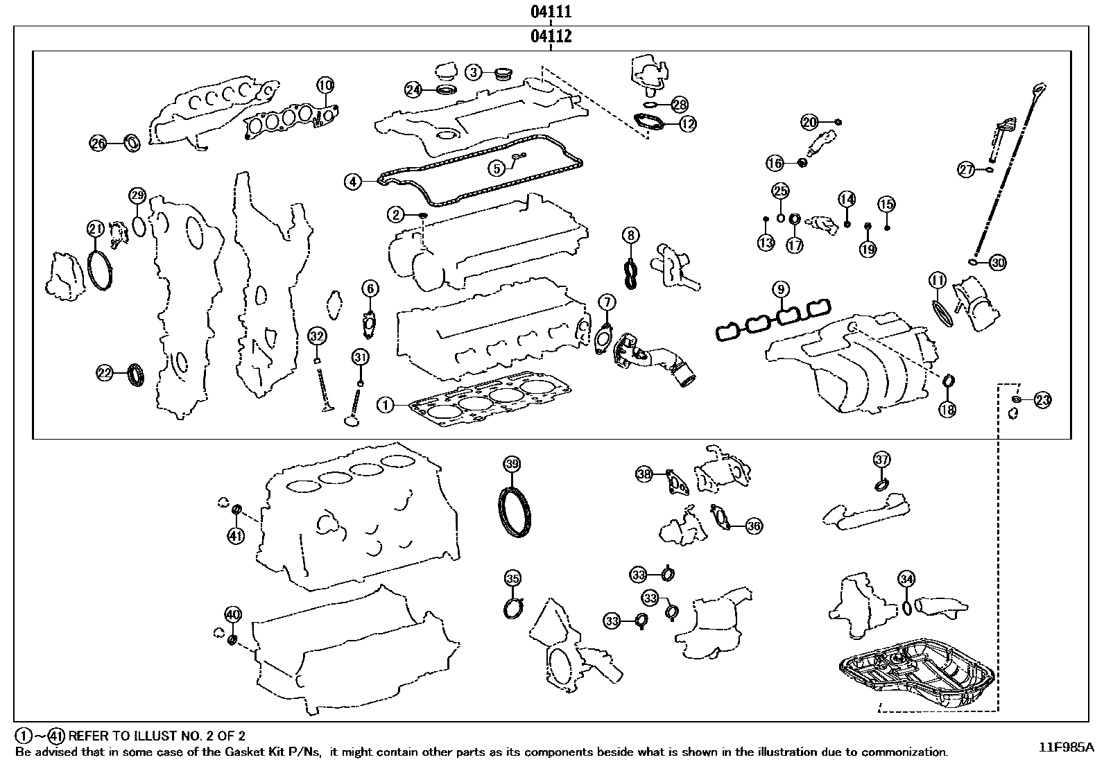 Toyota COROLLA Engine Overhaul Gasket Kit EPC diagram — 11F985A