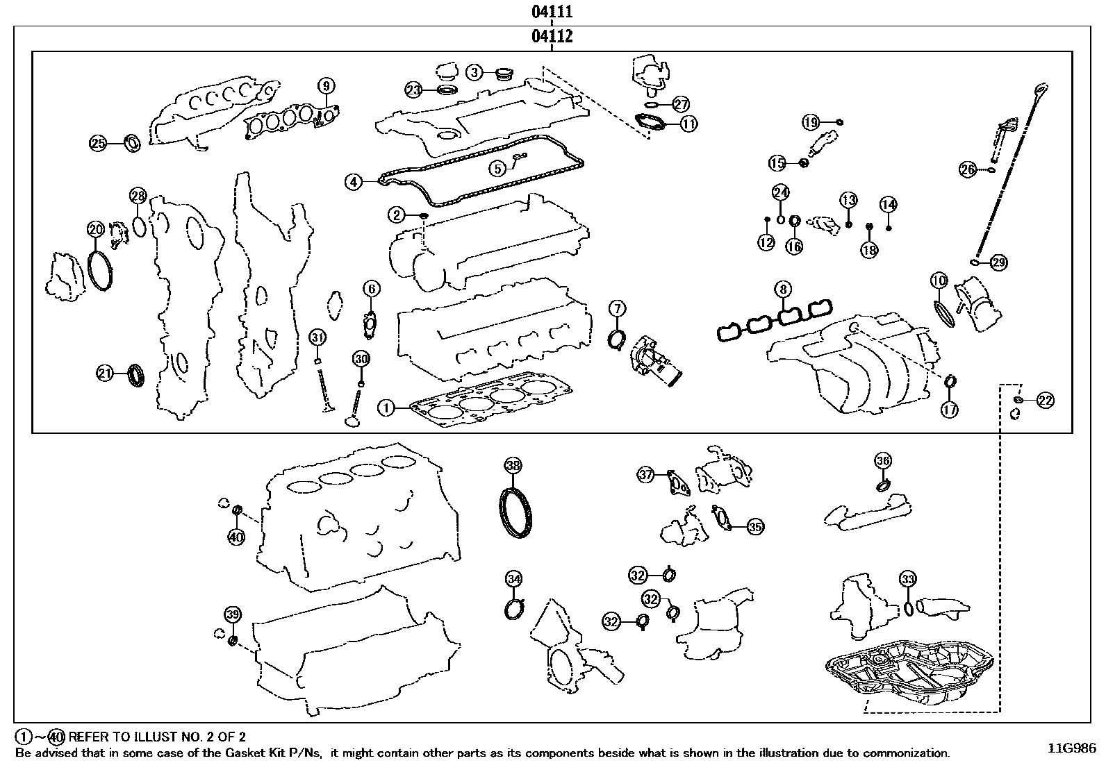 Toyota COROLLA Engine Overhaul Gasket Kit EPC diagram — 11G986