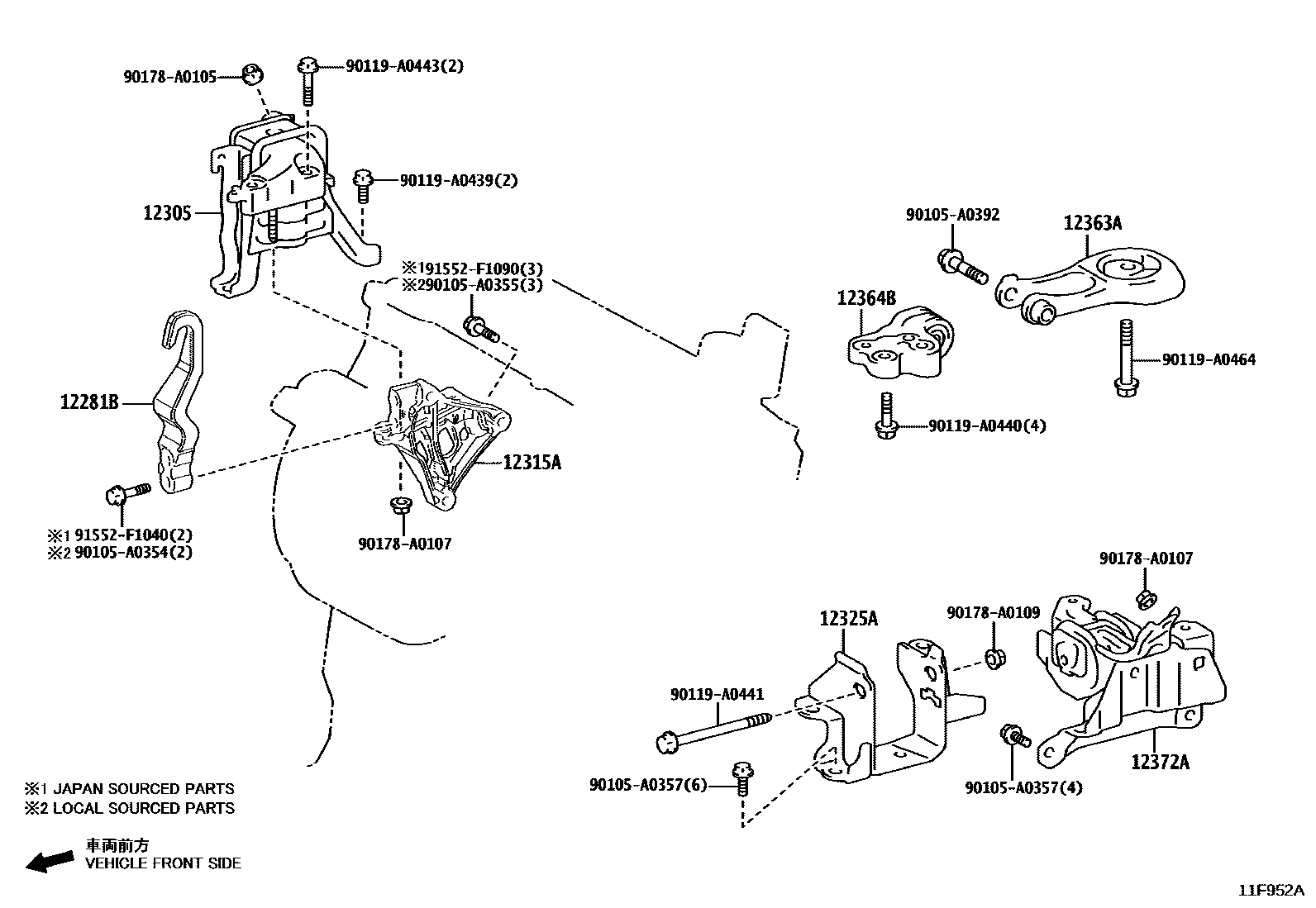 Toyota COROLLA Engine Mounting EPC diagram — 11F952A