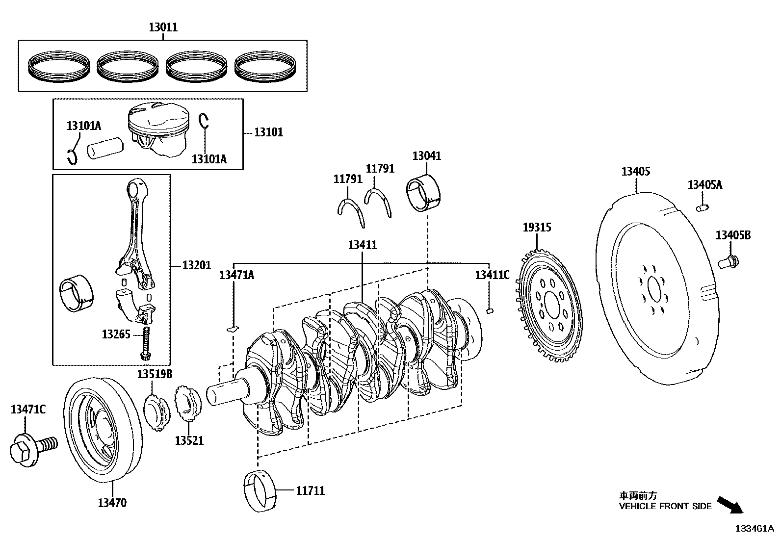 Toyota COROLLA Crankshaft & Piston EPC diagram — 133461A