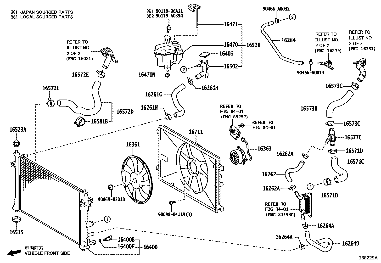 Toyota COROLLA RADIATOR & WATER OUTLET EPC diagram — 168229A