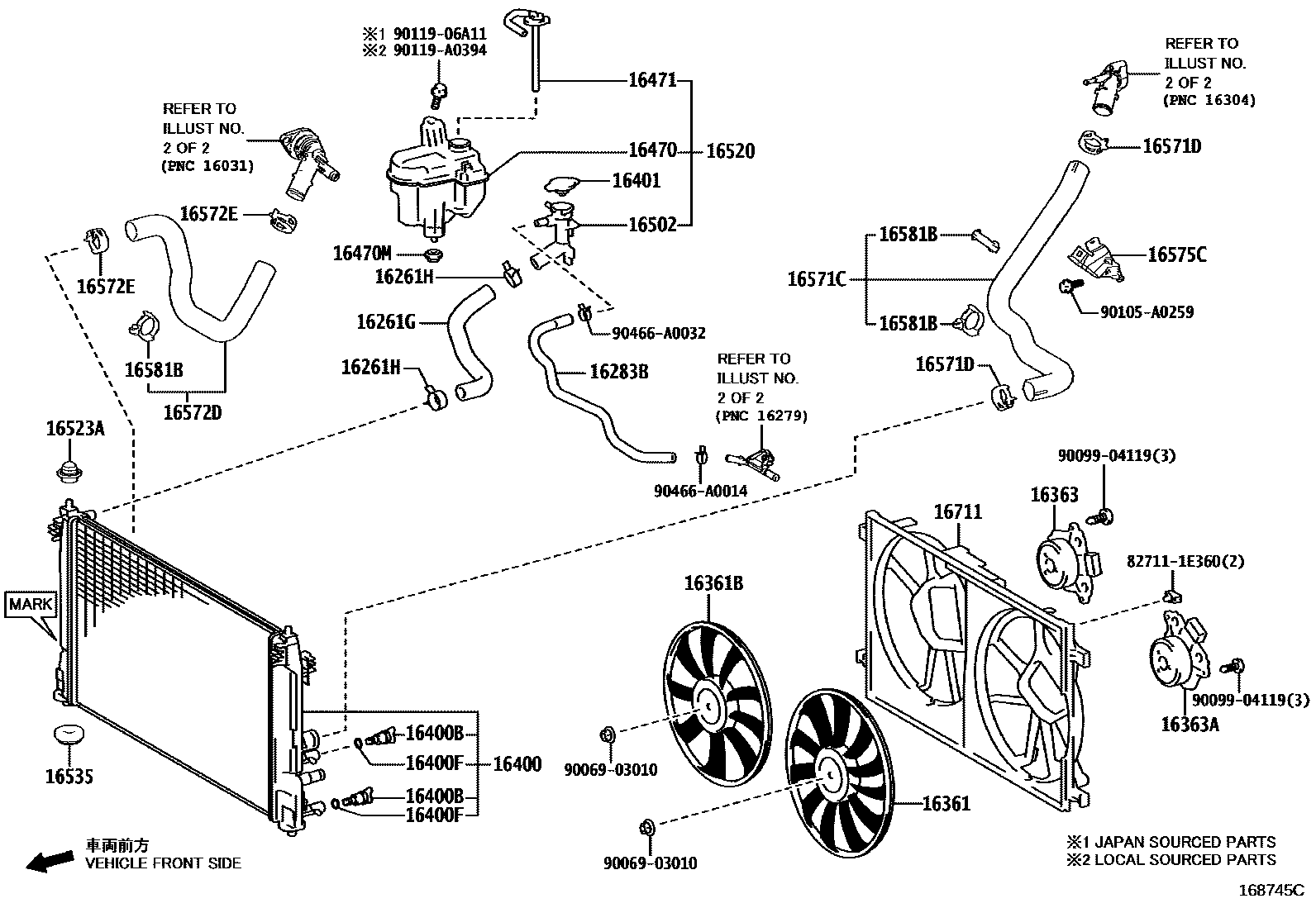 Toyota COROLLA RADIATOR & WATER OUTLET EPC diagram — 168745C