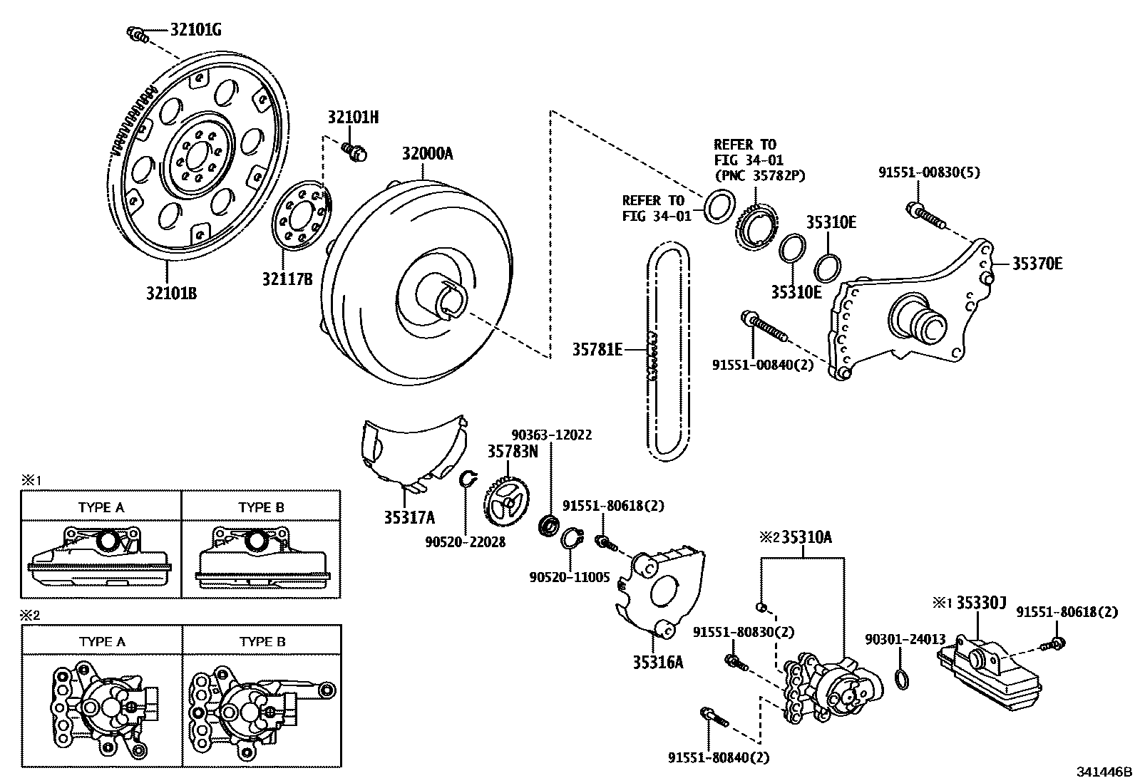Toyota COROLLA 变矩器、前油泵(CVT) EPC diagram — 341446B