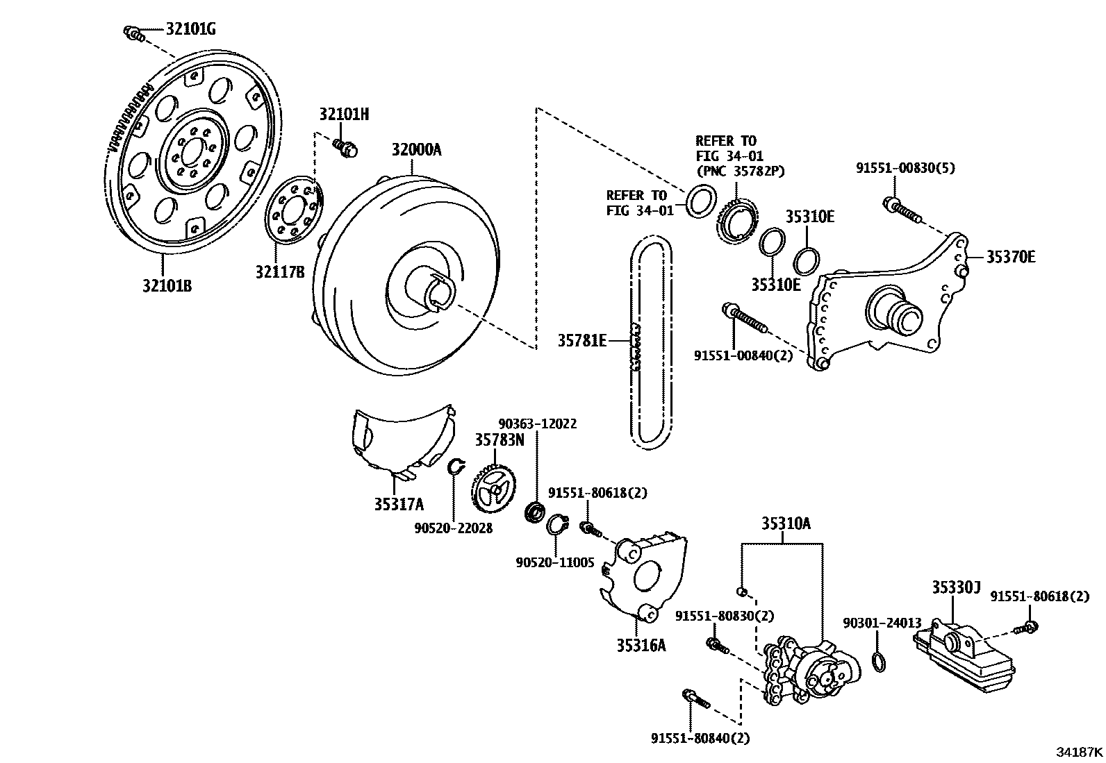 Toyota COROLLA 变矩器、前油泵(CVT) EPC diagram — 34187K