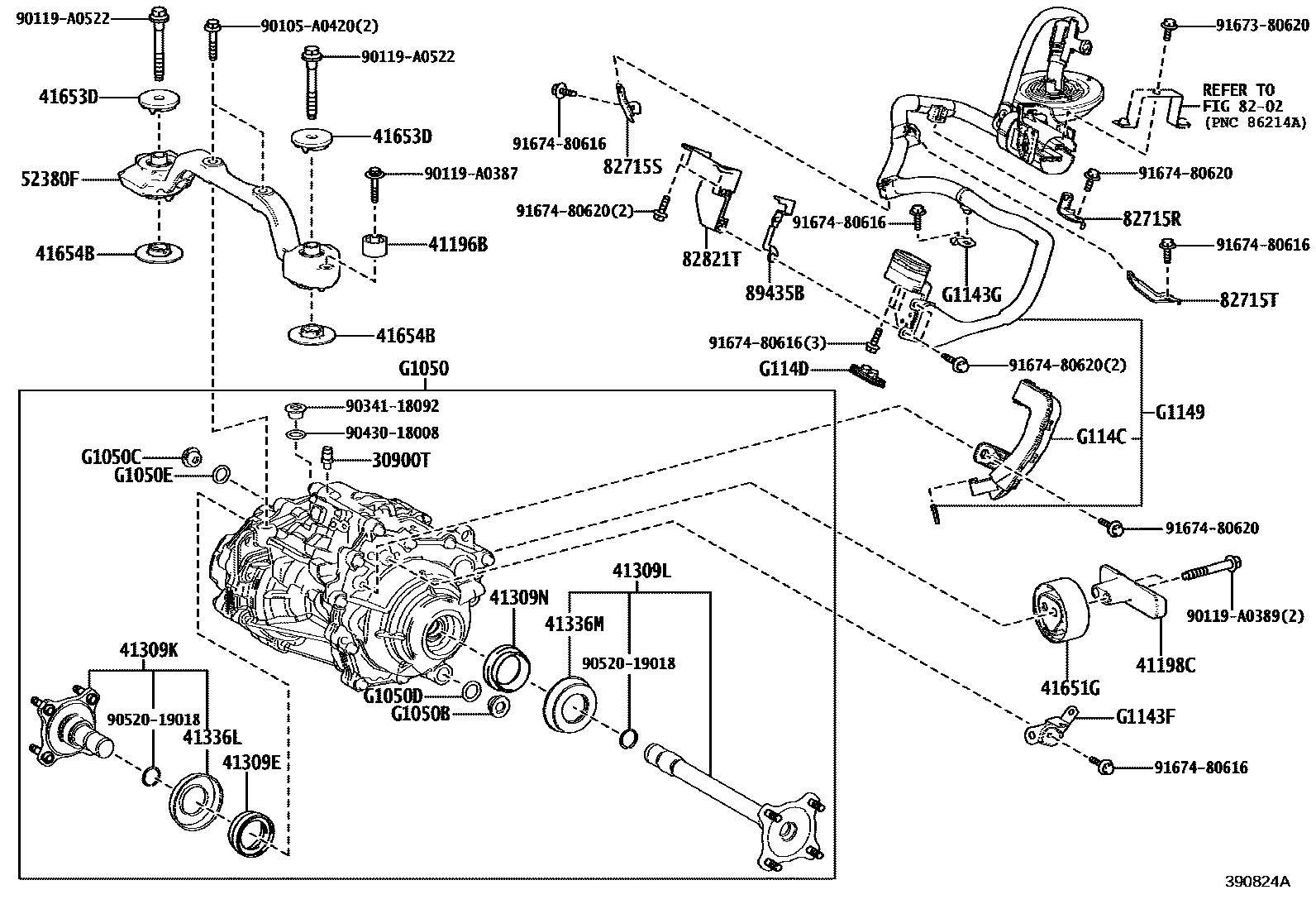 Toyota COROLLA HV或FCV传动桥总成 EPC diagram — 390824A