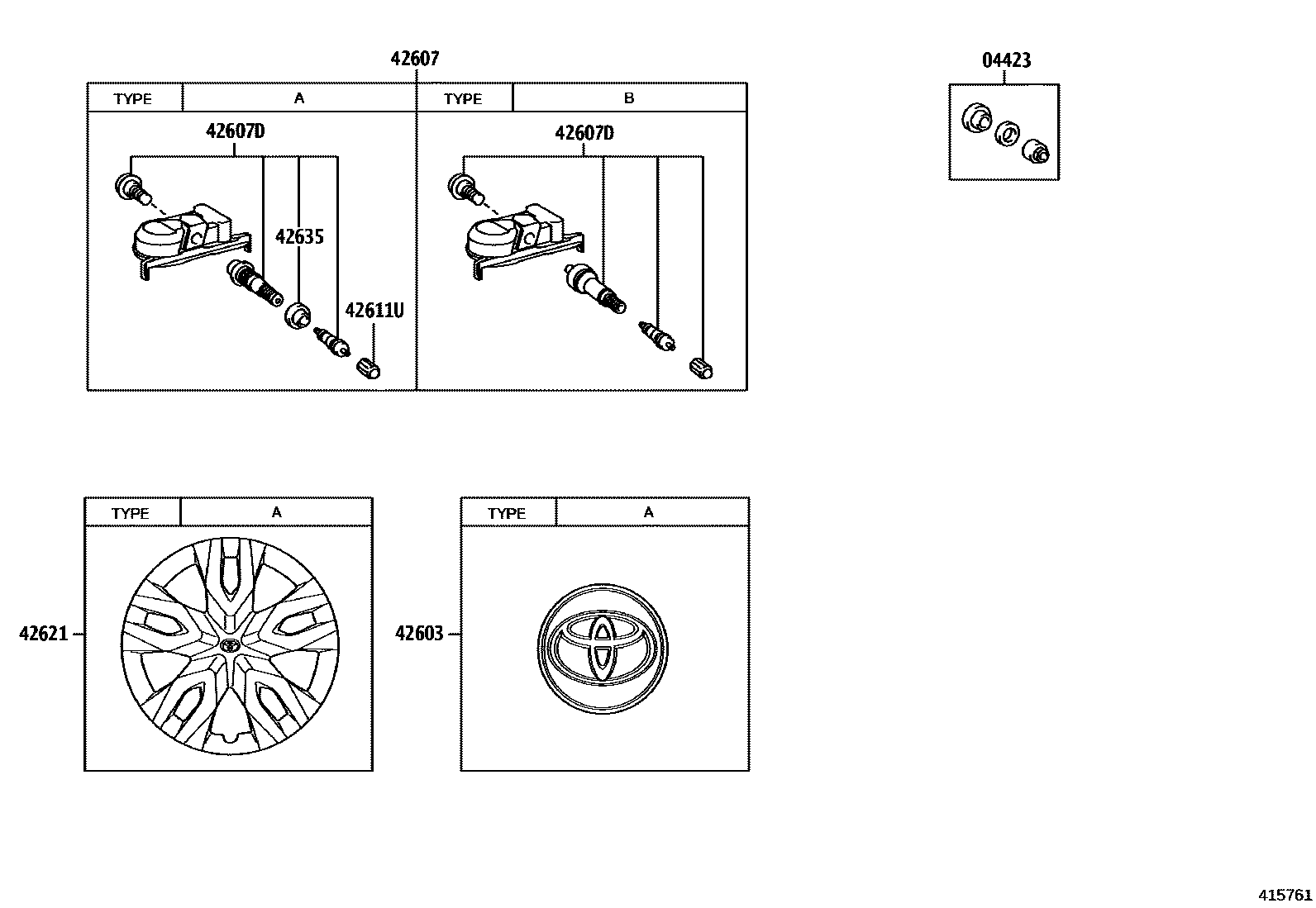 Toyota COROLLA 车轮和车轮盖 EPC diagram — 415761A