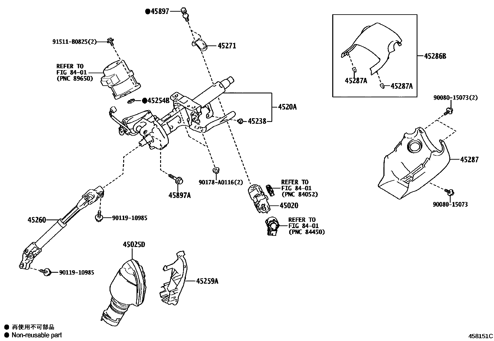Toyota COROLLA Steering Column & Shaft EPC diagram — 458151C