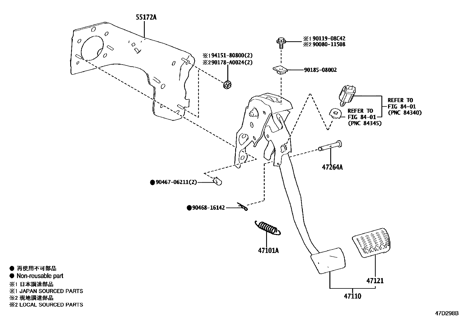 Toyota COROLLA Brake Pedal & Bracket EPC diagram — 47D298B