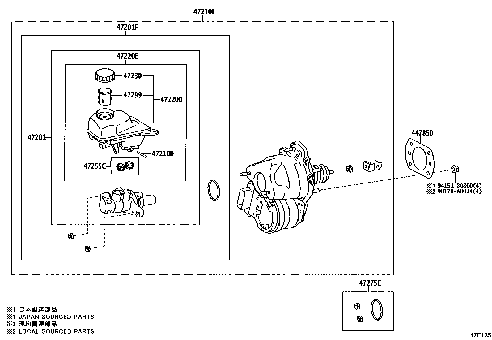 Toyota COROLLA 制动总泵 EPC diagram — 47E135