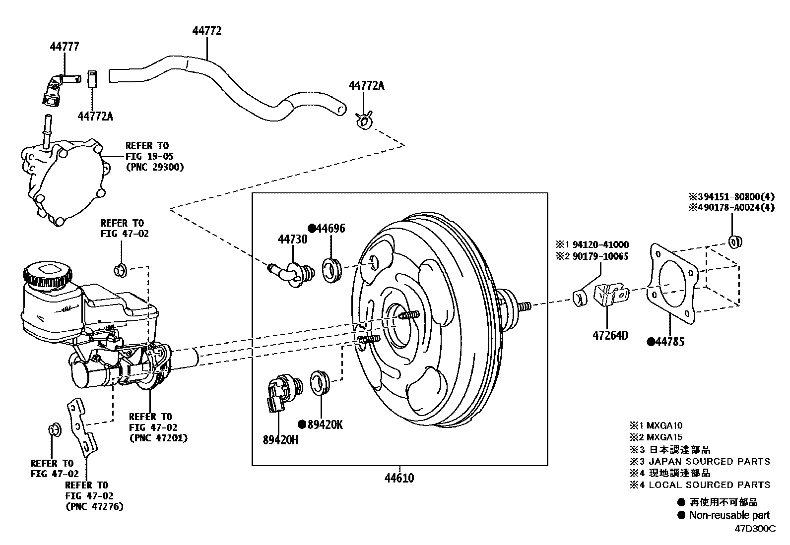 Toyota COROLLA 制动助力器和真空管 EPC diagram — 47D300C