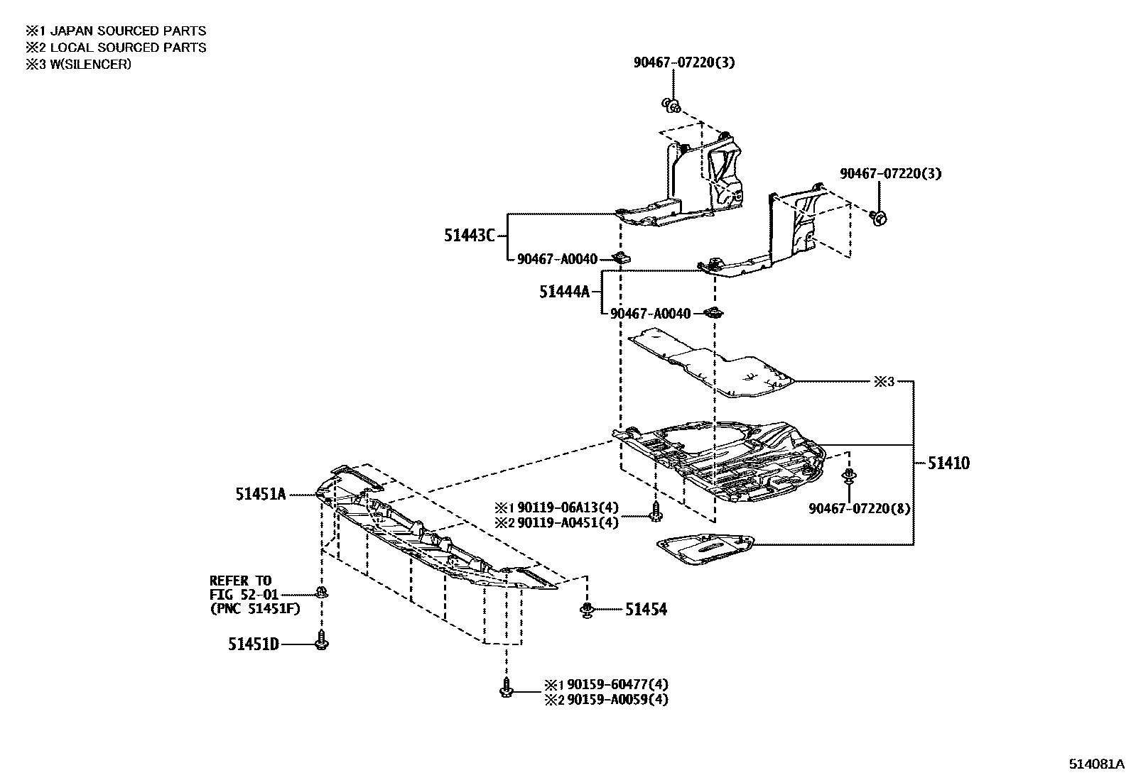 Toyota COROLLA 悬架横梁和发动机底罩 EPC diagram — 514081A