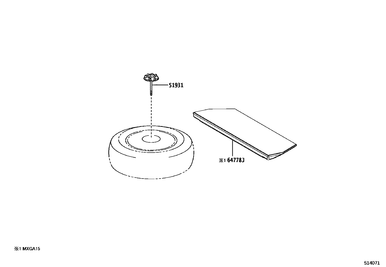 Toyota COROLLA Spare tire rack EPC diagram — 514071