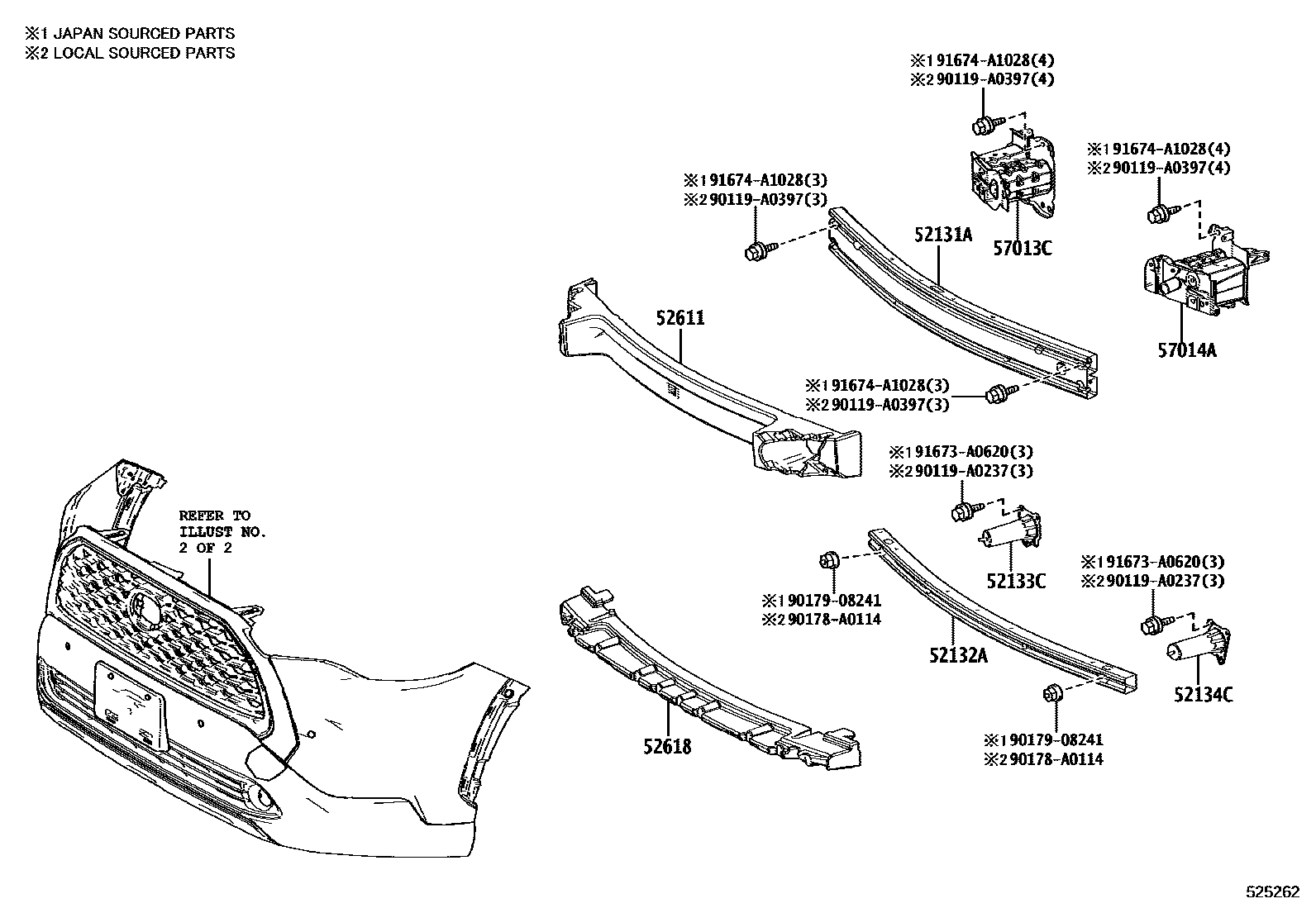 Toyota COROLLA 前保险杠及附件 EPC diagram — 525262
