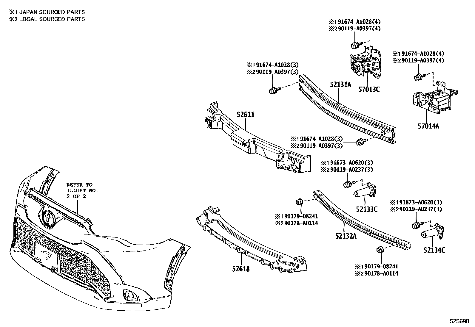 Toyota COROLLA 前保险杠及附件 EPC diagram — 525698