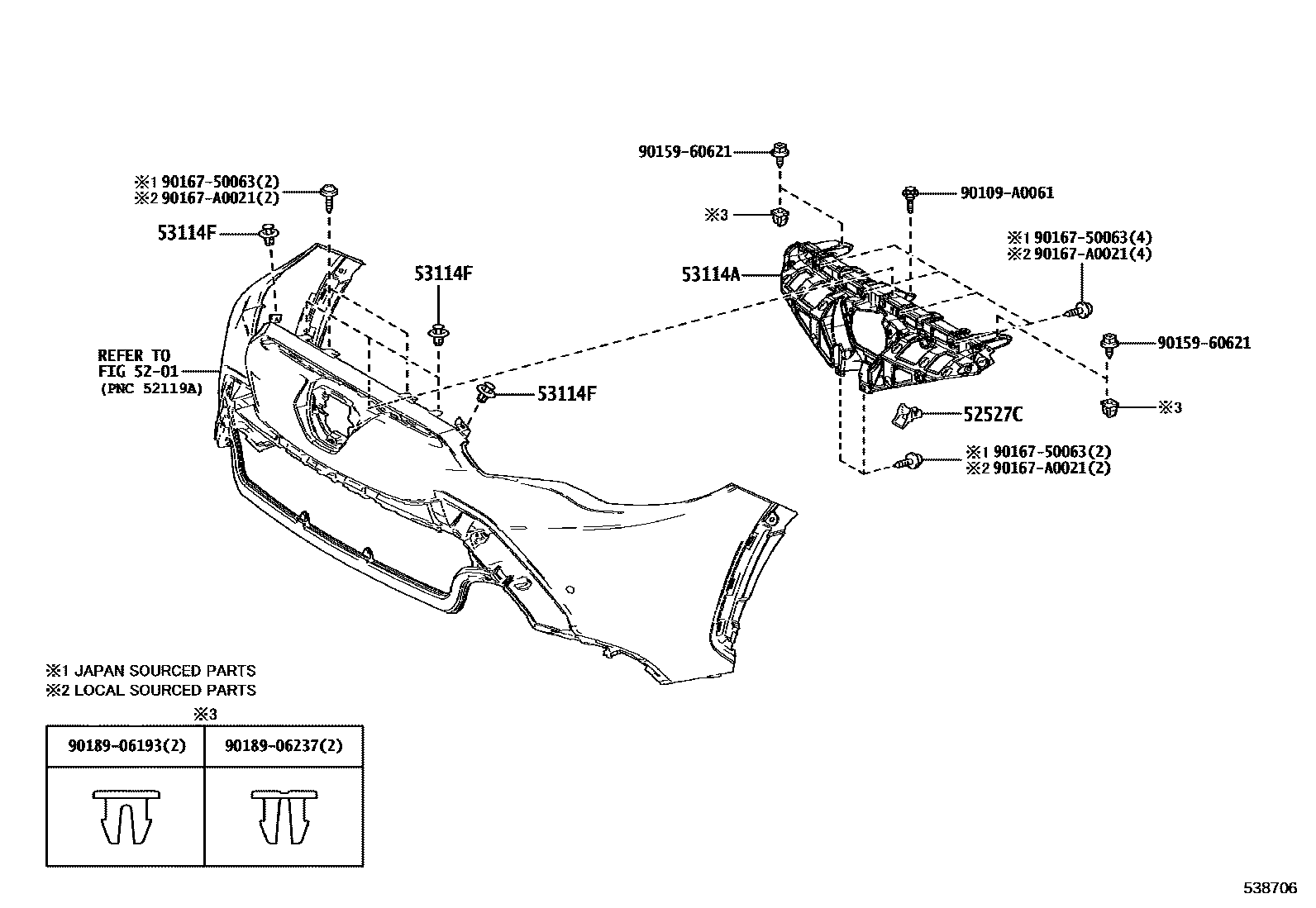 Toyota COROLLA radiator grille EPC diagram — 538706