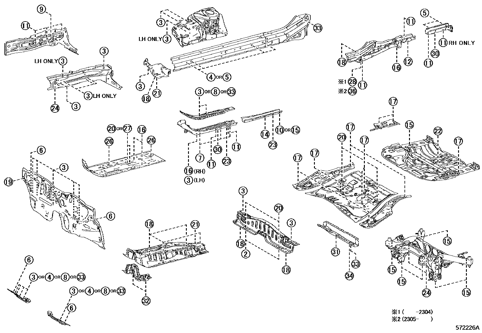 Toyota COROLLA hole plug EPC diagram — 572226A
