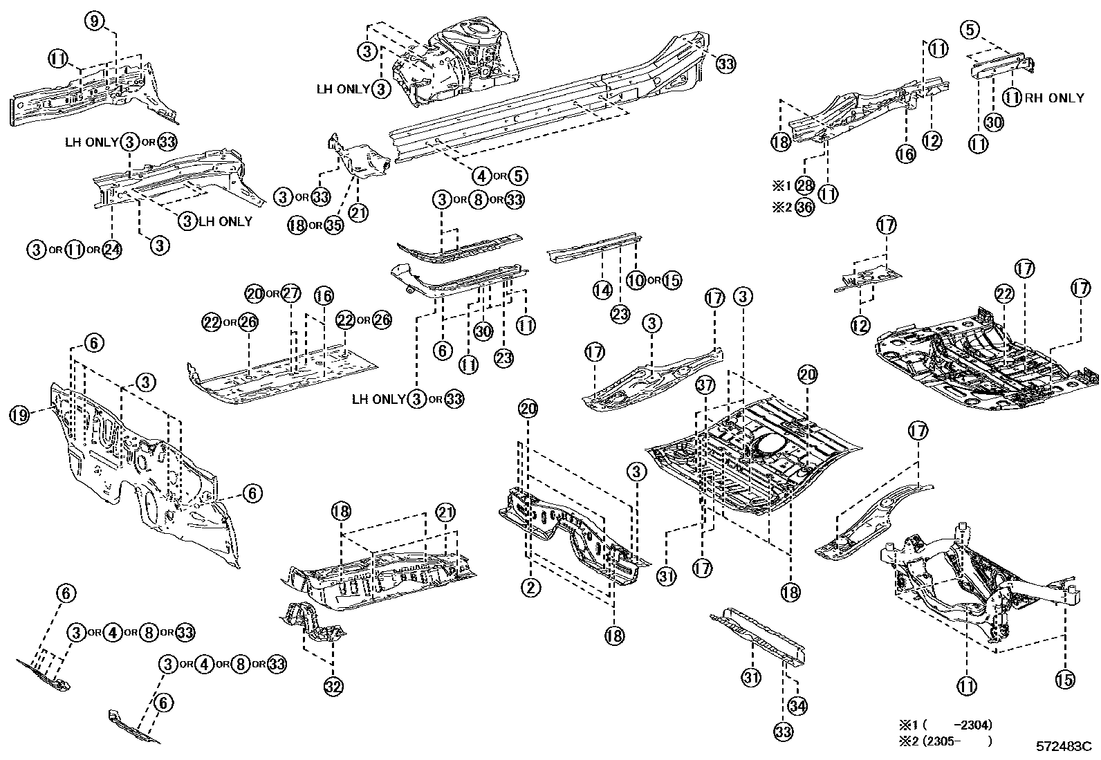 Toyota COROLLA hole plug EPC diagram — 572483C