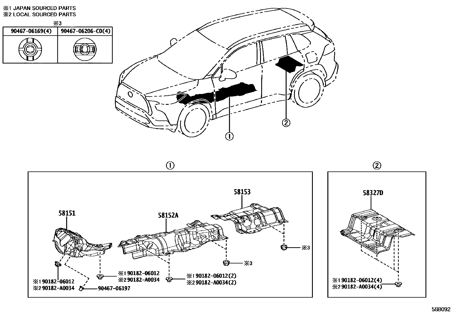 Toyota COROLLA 地板隔热垫 EPC diagram — 588092