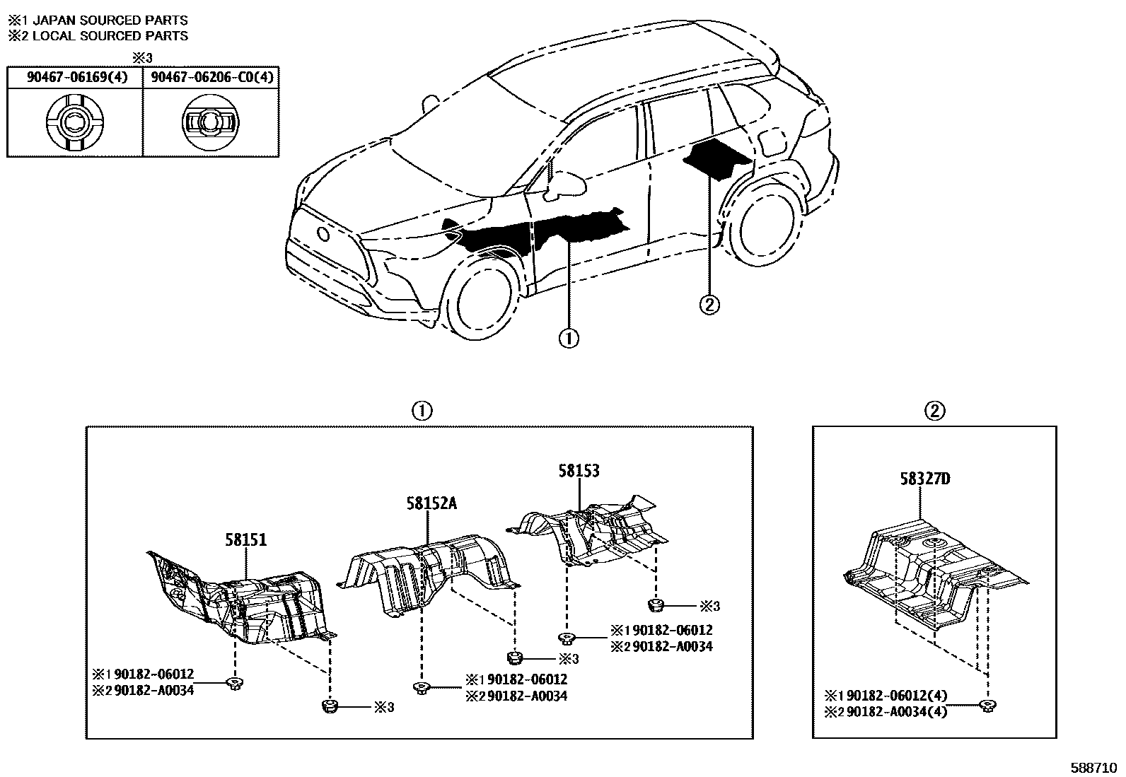 Toyota COROLLA 地板隔热垫 EPC diagram — 588710