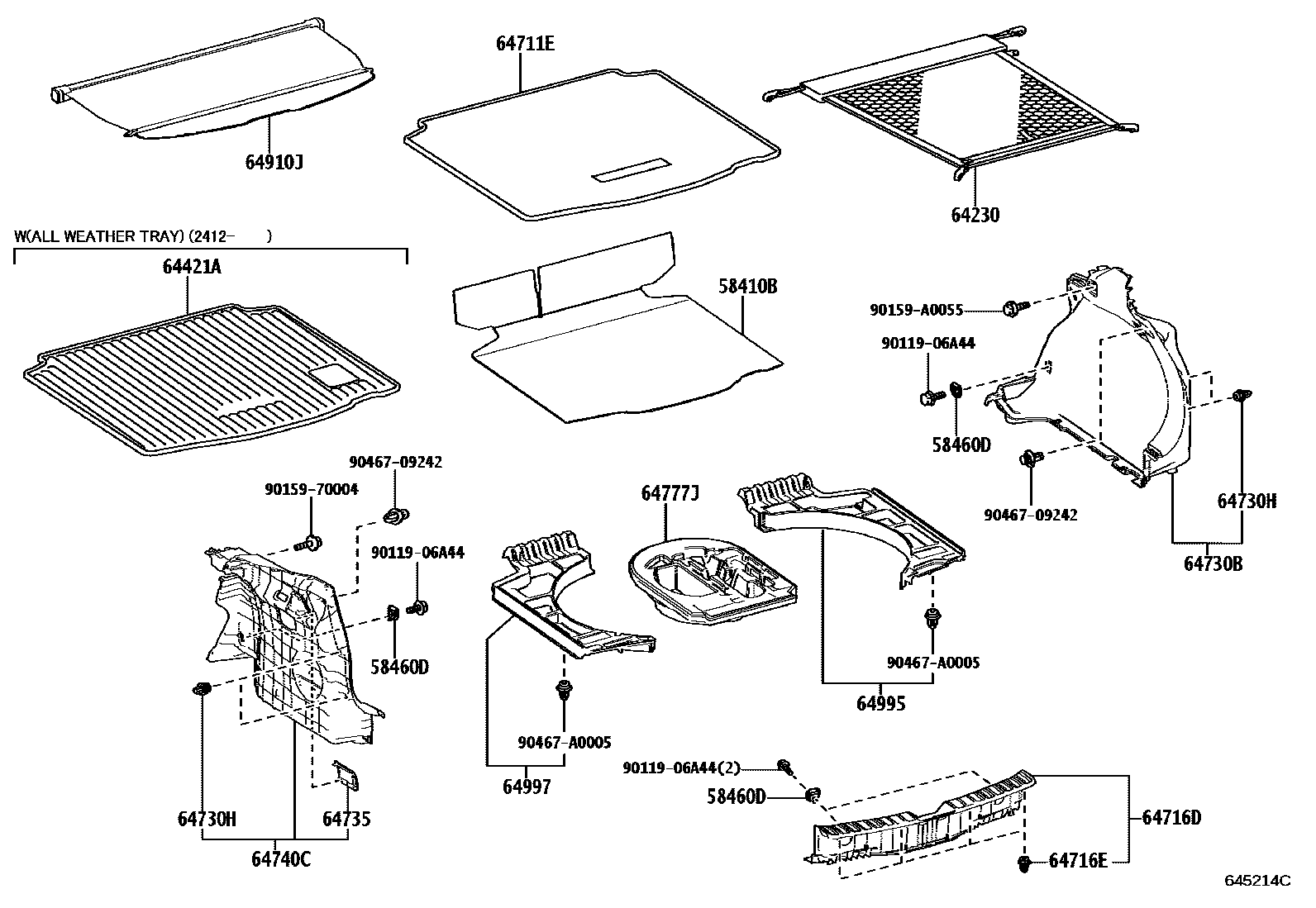 Toyota COROLLA 底板和底板装饰罩 EPC diagram — 645214C