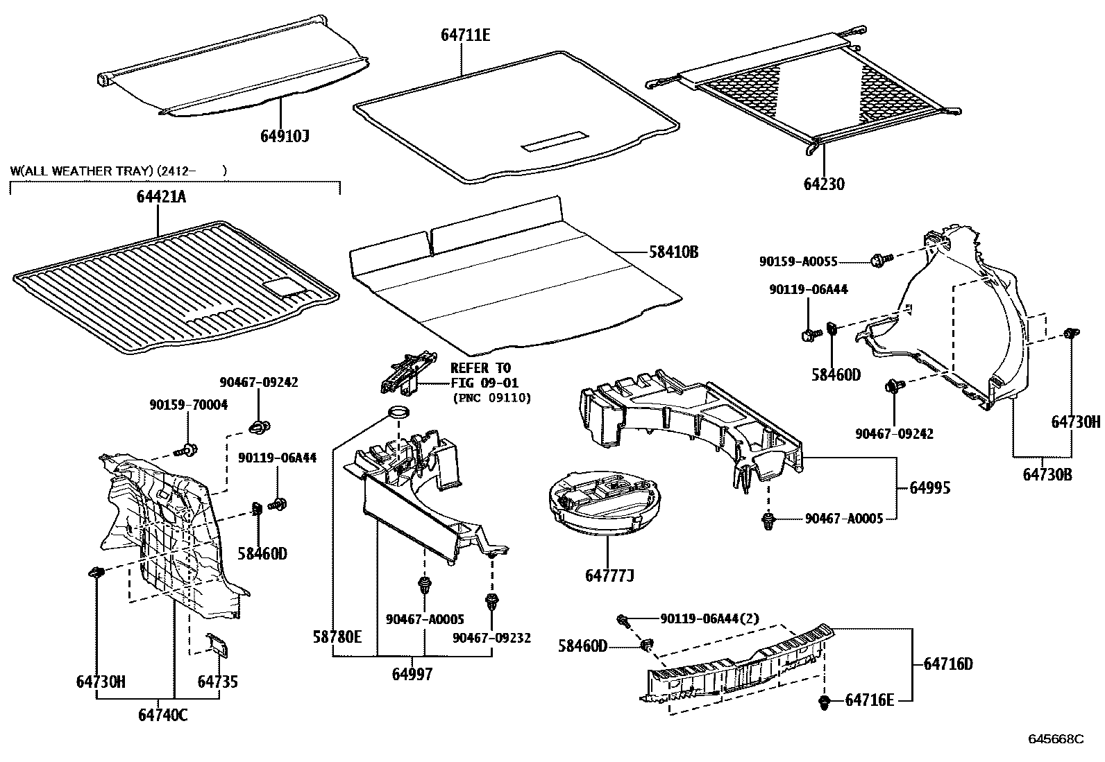 Toyota COROLLA 底板和底板装饰罩 EPC diagram — 645668C