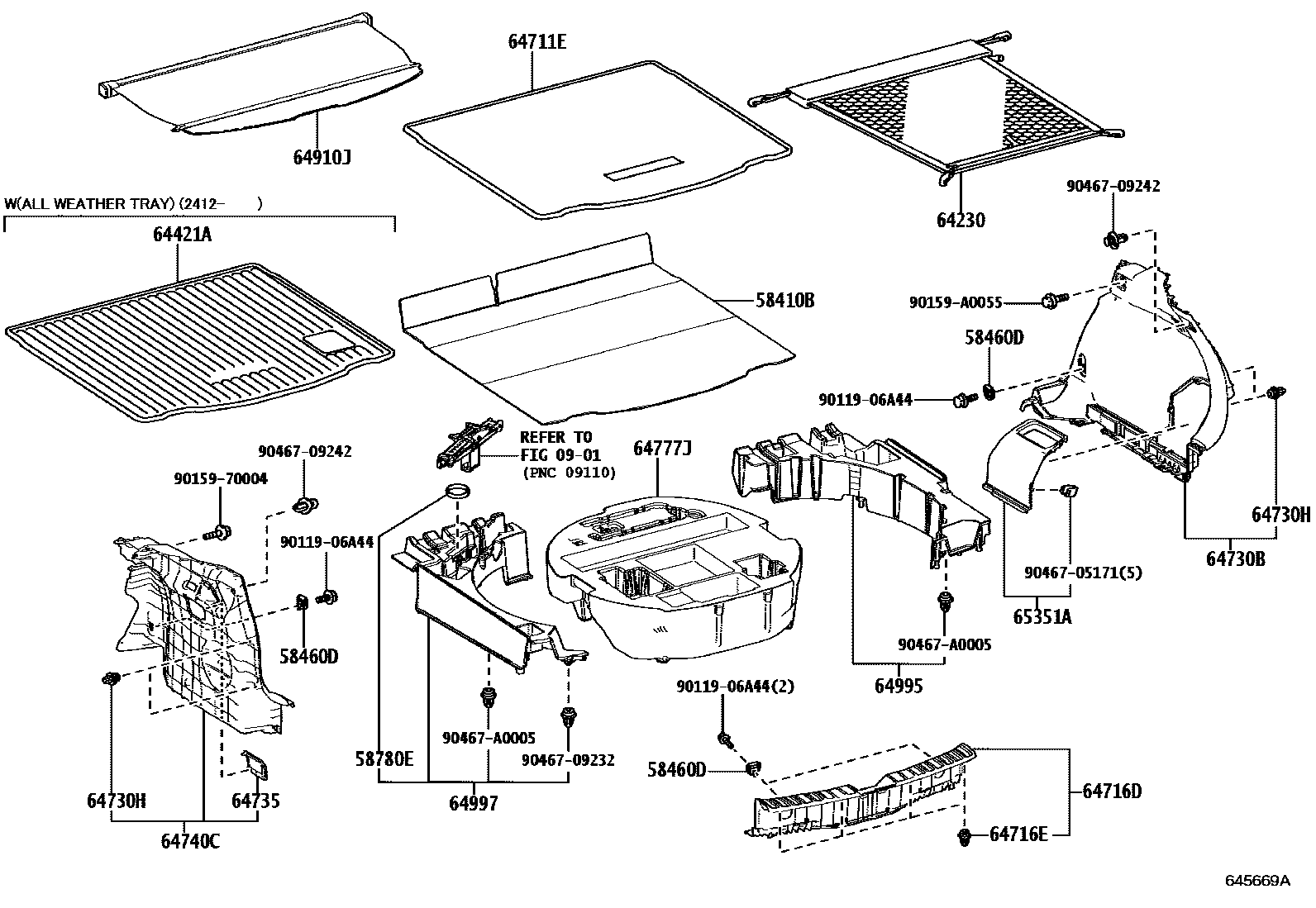 Toyota COROLLA 底板和底板装饰罩 EPC diagram — 645669A