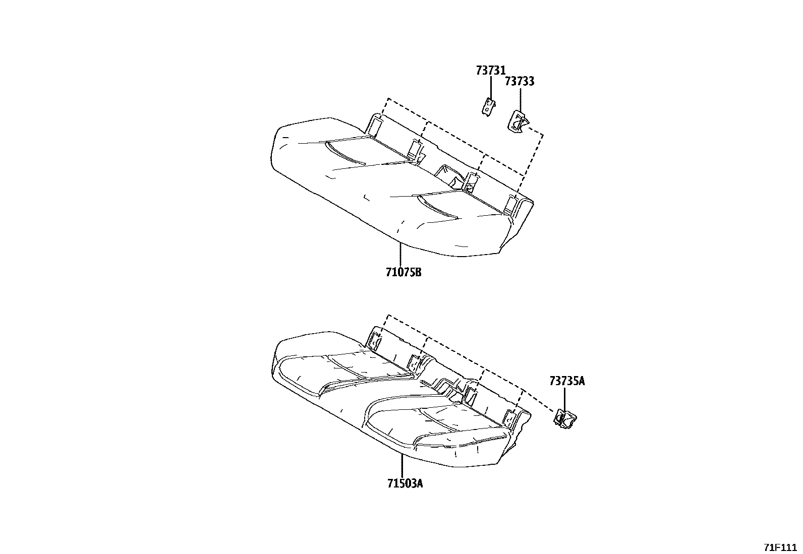 Toyota COROLLA 后排座椅和座椅滑轨 EPC diagram — 71F111