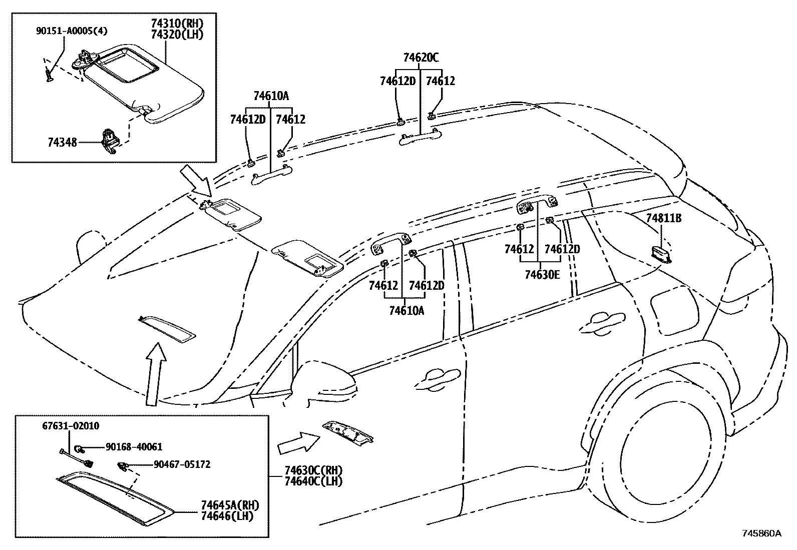 Toyota COROLLA 扶手和遮阳板 EPC diagram — 745860A