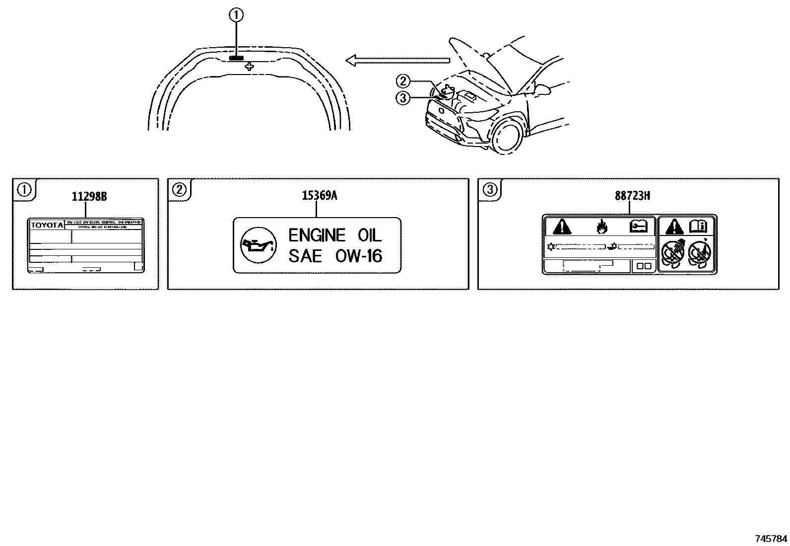 Toyota COROLLA 警示铭牌(车外和车内) EPC diagram — 745784