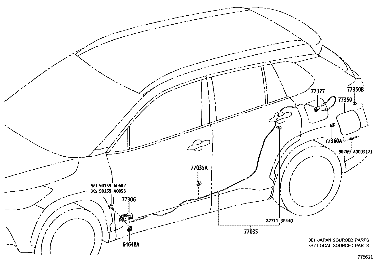 Toyota COROLLA 燃油箱和燃油管 EPC diagram — 775611A